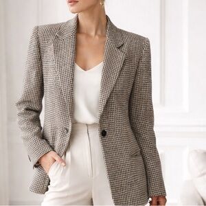 Kate Hill Silk Houndstooth Blazer Women's Size 8 Tailored Jacket